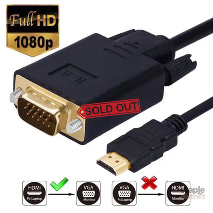 1.8M 6 Feet HDMI Male to VGA Male Cable for Computer Laptop PC Monitor ETC - Appliances > TV > TVs & Accessories