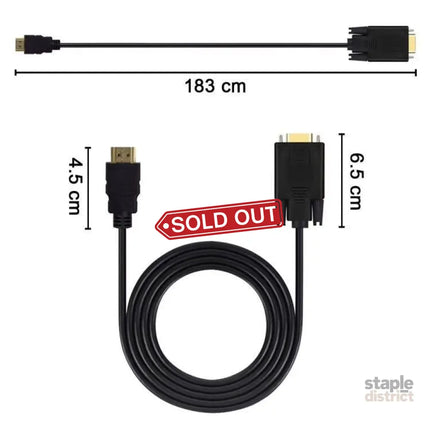 1.8M 6 Feet HDMI Male to VGA Male Cable for Computer Laptop PC Monitor ETC - Appliances > TV > TVs & Accessories