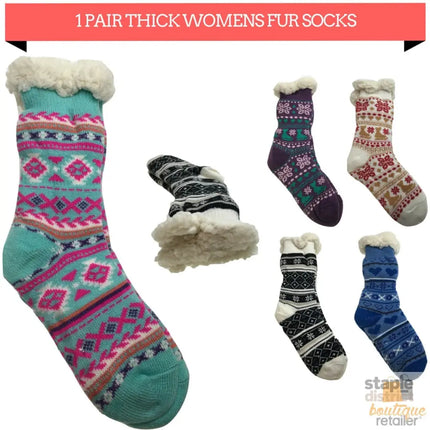 1 Pair Ladies Thick Fur Bed Socks Womens Soft Work Fluffy Slipper Non Slip - One Size - Fashion > Women’s Fashion >