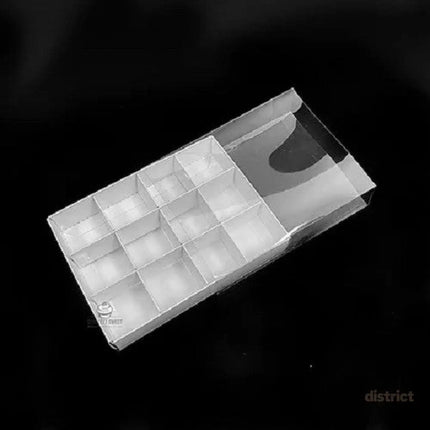 100 Pack of White Card Chocolate Sweet Soap Product Retail Gift Box - 12 bay 4x4x3cm Compartments - Clear Slide On Lid