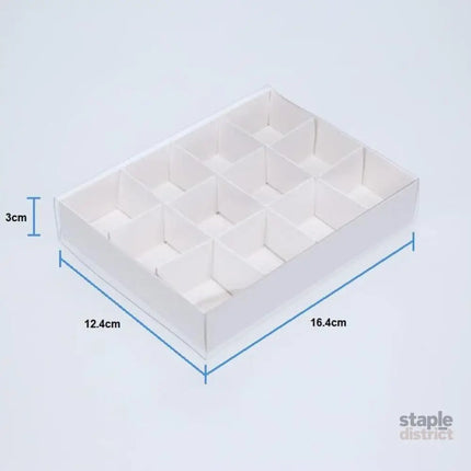100 Pack of White Card Chocolate Sweet Soap Product Retail Gift Box - 12 bay 4x4x3cm Compartments - Clear Slide On Lid