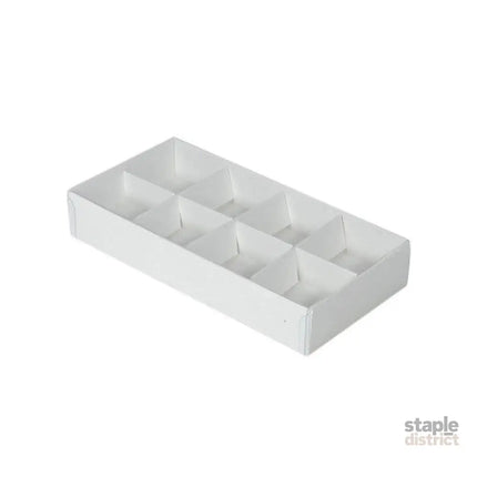 100 Pack of White Card Chocolate Sweet Soap Product Retail Gift Box - 8 bay 3cm Compartments - Clear Slide On Lid