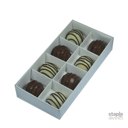 100 Pack of White Card Chocolate Sweet Soap Product Retail Gift Box - 8 bay 3cm Compartments - Clear Slide On Lid