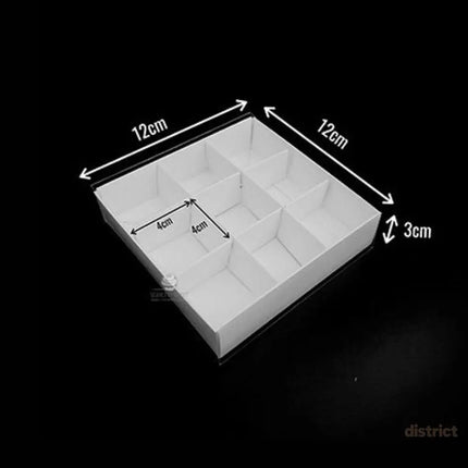 100 Pack of White Card Chocolate Sweet Soap Product Retail Gift Box - 9 bay 4x4x3cm Compartments - Clear Slide On Lid