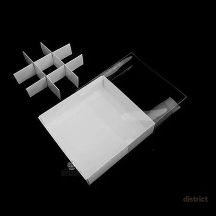 100 Pack of White Card Chocolate Sweet Soap Product Retail Gift Box - 9 bay 4x4x3cm Compartments - Clear Slide On Lid