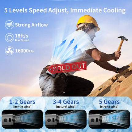 10000mAh Portable Outdoor Waist Fan Hanging Neck Strong Wind with Power Bank LED Lighting for Emergency Sports Outdoor