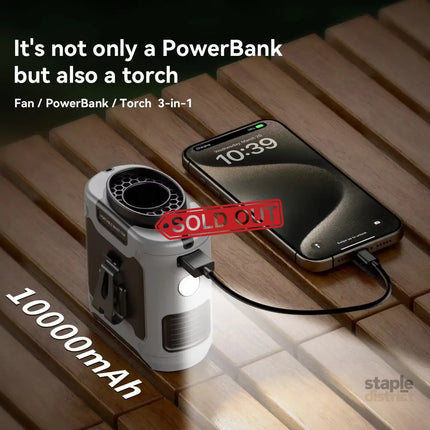 10000mAh Portable Outdoor Waist Fan Hanging Neck Strong Wind with Power Bank LED Lighting for Emergency Sports Outdoor