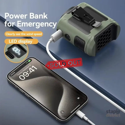 10000mAh Portable Outdoor Waist Fan Hanging Neck Strong Wind with Power Bank LED Lighting for Emergency Sports Outdoor