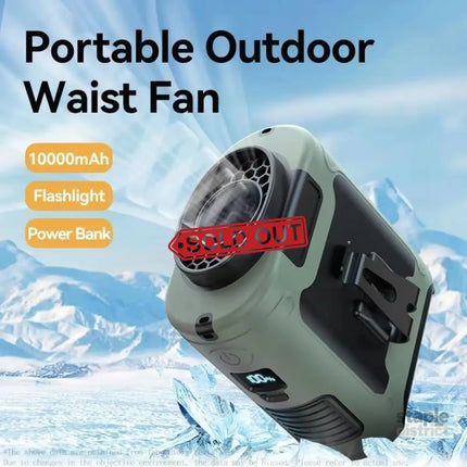 10000mAh Portable Outdoor Waist Fan Hanging Neck Strong Wind with Power Bank LED Lighting for Emergency Sports Outdoor