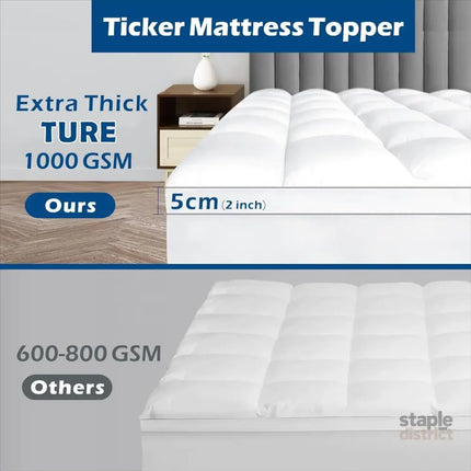 1000GSM Mattress Topper Viscose Derived from Bamboo Thick Pillowtop Fitted Mattress Cover with 45cm Deep Skirt