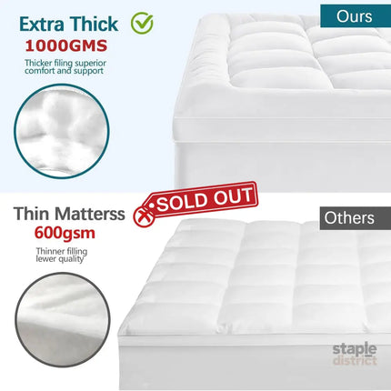 1000GSM Mattress Topper Viscose Derived from Bamboo Thick Pillowtop Fitted Mattress Cover with 45cm Deep Skirt