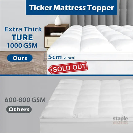 1000GSM Mattress Topper Viscose Derived from Bamboo Thick Pillowtop Fitted Mattress Cover with 45cm Deep Skirt