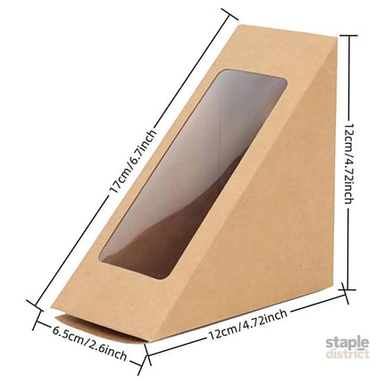 100PCS Sandwich Wedge Box Triangle Paper Container Cupcake Cake Box with Window - Cowhide - Commercial > Packaging >