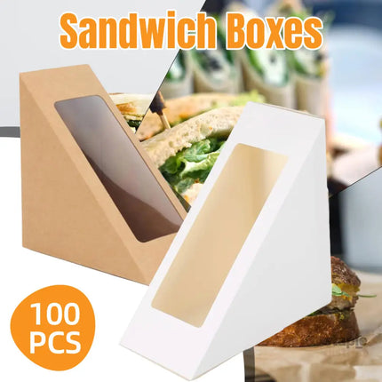 100PCS Sandwich Wedge Box Triangle Paper Container Cupcake Cake Box with Window - Cowhide - Commercial > Packaging >