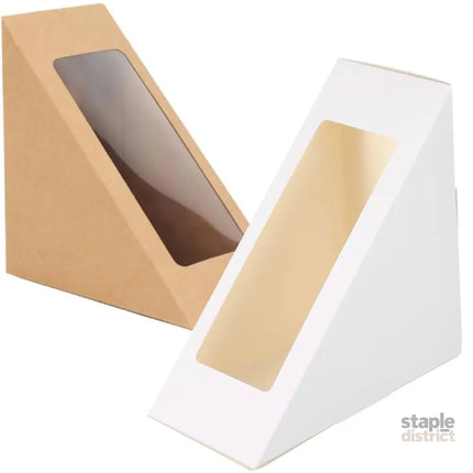 100PCS Sandwich Wedge Box Triangle Paper Container Cupcake Cake Box with Window - White - Commercial > Packaging >