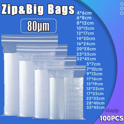 100X Bulk Clear Resealable PE Plastic Zip Bags - 32*45cm 100PCS - Commercial > Packaging > Postage Satchels & Boxes
