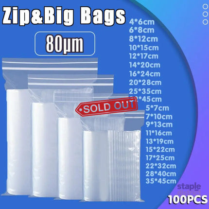 100X Bulk Clear Resealable PE Plastic Zip Bags - 35*45cm 100PCS - Commercial > Packaging > Postage Satchels & Boxes