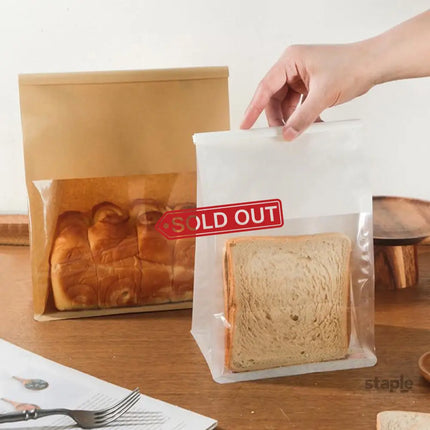 100x Kraft Paper Flat Bottom Cake Packaging Toast Bread Bags With Window Cowhide - 13X28 + 10CM - Commercial >