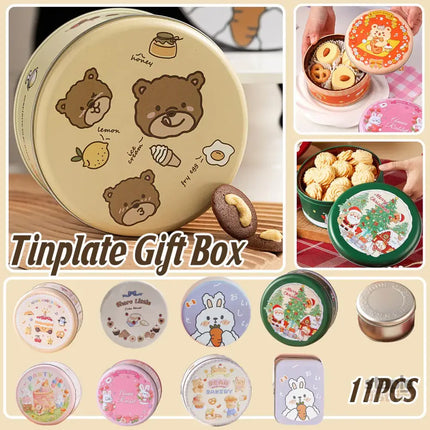 10PCS Cookie Tin Box Metal Biscuit Gift Box Candy Packaging Dragon Year Baking - Bread Bear (bump) - Commercial >