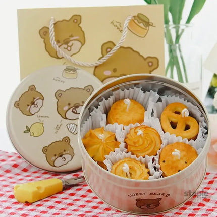 10PCS Cookie Tin Box Metal Biscuit Gift Box Candy Packaging Dragon Year Baking - Bread Bear (bump) - Commercial >