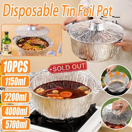 10PCS Duty Aluminum Foil Pots for Hotpot Camping Picnic Tinfoil field cutlery - 4000ml - Commercial > Packaging >