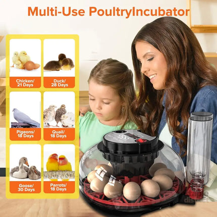 CARLA HOME 12 Egg Incubator with Automatic Turning LED Display Humidity & Temperature Control Auto Water System &