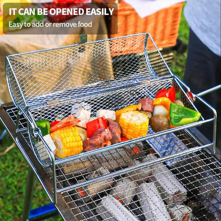 12-Inch Stainless Steel Rolling BBQ Grill Mesh Rotisserie - Appliances > Kitchen Appliances > Toasters & Grills