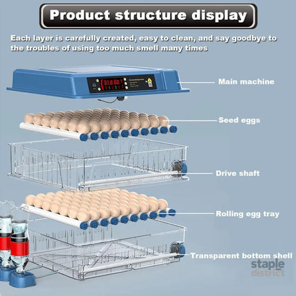 CARLA HOME 128 Egg Incubator with Automatic Turning LED Display Humidity & Temperature Control Auto Water System &