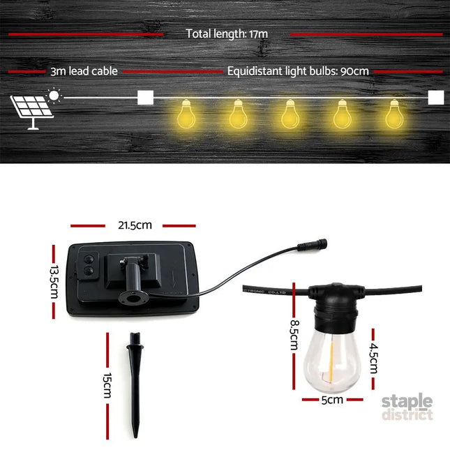 17m Solar Festoon Lights Outdoor LED String Light Christmas Party Garden Decor - Occasions > Christmas > Outdoor