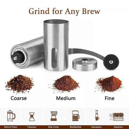 18.8cm Manual Coffee Bean Grinder Stainless Steel Hand Coffee Mill Ceramic Burr - Appliances > Kitchen Appliances >