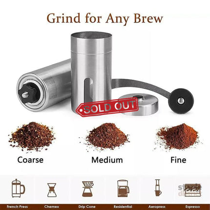 18.8cm Manual Coffee Bean Grinder Stainless Steel Hand Coffee Mill Ceramic Burr - Appliances > Kitchen Appliances >