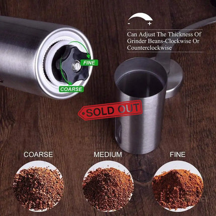 18.8cm Manual Coffee Bean Grinder Stainless Steel Hand Coffee Mill Ceramic Burr - Appliances > Kitchen Appliances >