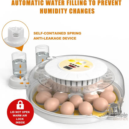 CARLA HOME 18 Egg Incubator with Automatic Turning LED Display Humidity & Temperature Control Auto Water System &