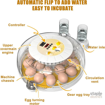 CARLA HOME 18 Egg Incubator with Automatic Turning LED Display Humidity & Temperature Control Auto Water System &