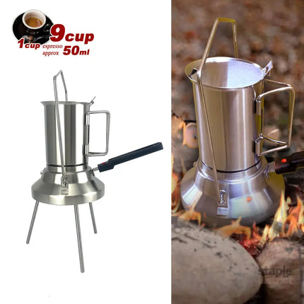 2 In 1 Camping Stainless Steel 9Cup Pot Moka Coffee Maker Italian Espresso Kettle 2024 NEW MODLE - Appliances > Kitchen