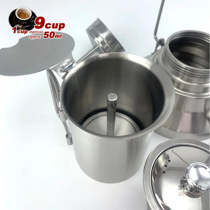 2 In 1 Camping Stainless Steel 9Cup Pot Moka Coffee Maker Italian Espresso Kettle 2024 NEW MODLE - Appliances > Kitchen