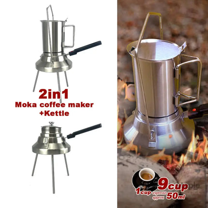 2 In 1 Camping Stainless Steel 9Cup Pot Moka Coffee Maker Italian Espresso Kettle 2024 NEW MODLE - Appliances > Kitchen