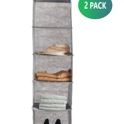 2 Pack 5-Tier Shelf Hanging Closet Organizer and Storage for Clothes (Grey)-2042061548050059273
