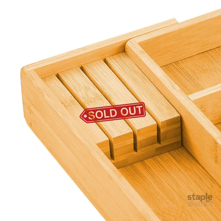 2 Pack Large Capacity Bamboo Expandable Drawer Organizer with Knife Block Holder for Home Kitchen Utensils-2042061567662624777