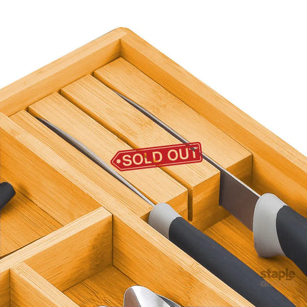 2 Pack Large Capacity Bamboo Expandable Drawer Organizer with Knife Block Holder for Home Kitchen Utensils-2042061567662624773