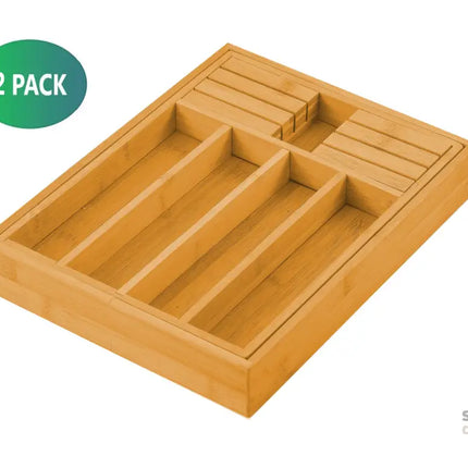2 Pack Large Capacity Bamboo Expandable Drawer Organizer with Knife Block Holder for Home Kitchen Utensils-2042061567662624772