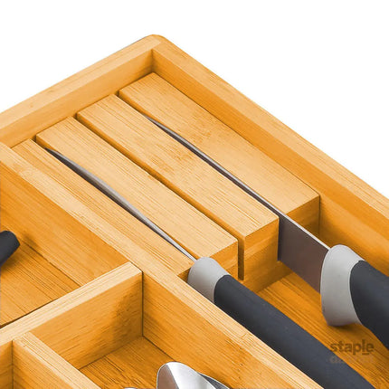 2 Pack Large Capacity Bamboo Expandable Drawer Organizer with Knife Block Holder for Home Kitchen Utensils-2042061567662624773
