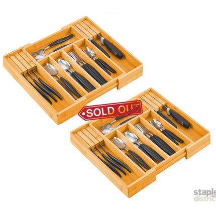 2 Pack Large Capacity Bamboo Expandable Drawer Organizer with Knife Block Holder for Home Kitchen Utensils-2042061567662624768