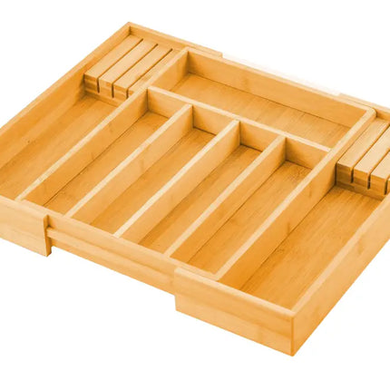 2 Pack Large Capacity Bamboo Expandable Drawer Organizer with Knife Block Holder for Home Kitchen Utensils-2042061567662624776