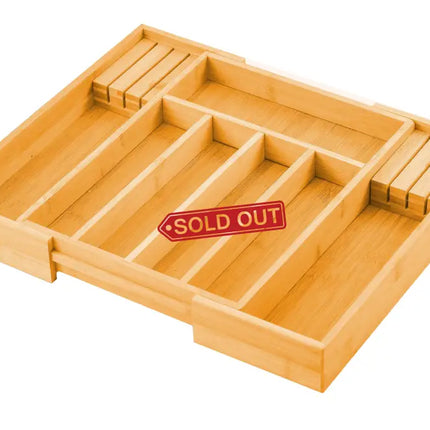 2 Pack Large Capacity Bamboo Expandable Drawer Organizer with Knife Block Holder for Home Kitchen Utensils-2042061567662624776