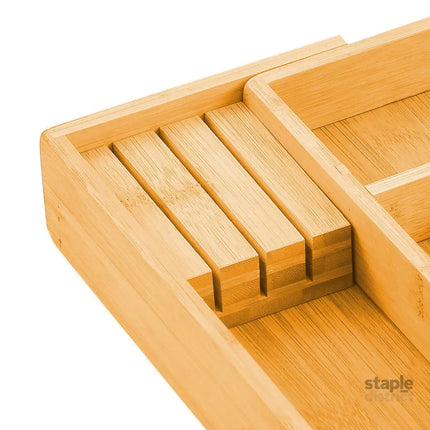 2 Pack Large Capacity Bamboo Expandable Drawer Organizer with Knife Block Holder for Home Kitchen Utensils-2042061567662624777