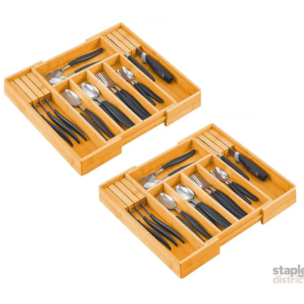 2 Pack Large Capacity Bamboo Expandable Drawer Organizer with Knife Block Holder for Home Kitchen Utensils-2042061567662624768