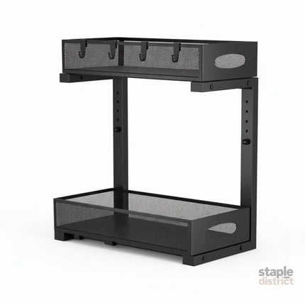 CARLA HOME 2 Tier Under Sink Organizer Pull Out Sliding Cabinet Storage Shelf with Height Adjustable for Kitchen, Bathroom or Laundry Room (Black)-2050057510022418440