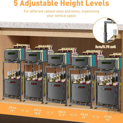 CARLA HOME 2-Tier Under Sink Organizer with Sliding Drawers & Height Adjustable for Kitchen Bathroom Cabinet Organization-2050057520243937282