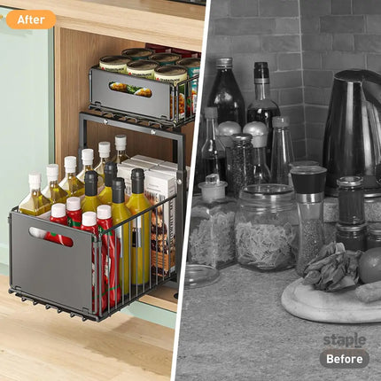 CARLA HOME 2-Tier Under Sink Organizer with Sliding Drawers & Height Adjustable for Kitchen Bathroom Cabinet Organization-2050057520243937285
